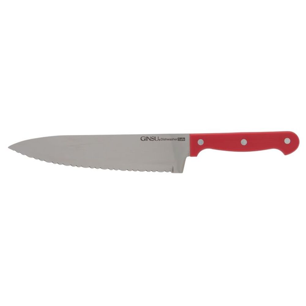 GINSU 8" Chef Knife with Stainless Steel Blade with Red Handle Dishwasher Safe